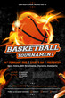 Basketball tournament poster template with ball on fire