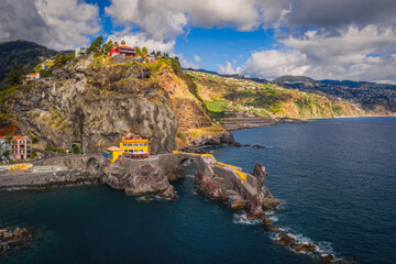 Wall Mural - Ponta do Sol at afternoon. Aerial drone picture. Madeira, Portugal. October 2021