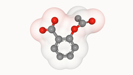 Molecular structure of acetylsalicylic acid (ASA, aspirin), a nonsteroidal anti-inflammatory drug (NSAID) used to reduce pain, fever, and/or inflammation.