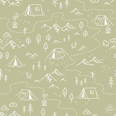 Wall Mural - cute hand drawn vector camping seamless pattern, great for textiles, banners, wallpapers - doodle te