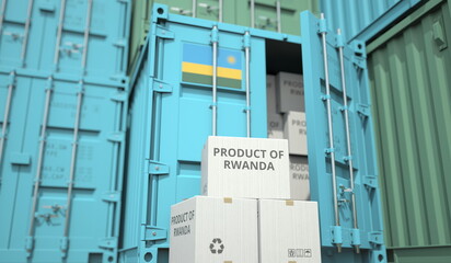 Wall Mural - Cargo containers and boxes with products from Rwanda. National industry related conceptual 3D rendering