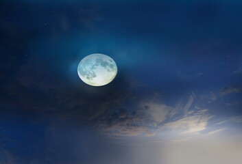 Wall Mural - starry night blue sky and big moon seascape
