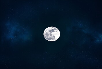 Wall Mural - starry night blue sky and big moon seascape