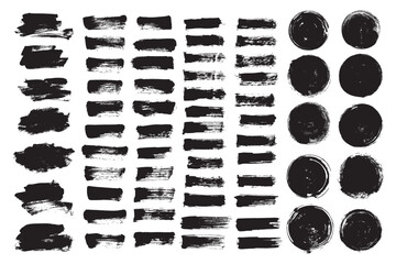 Vector set black brush stroke text boxes. Grunge brush design element.