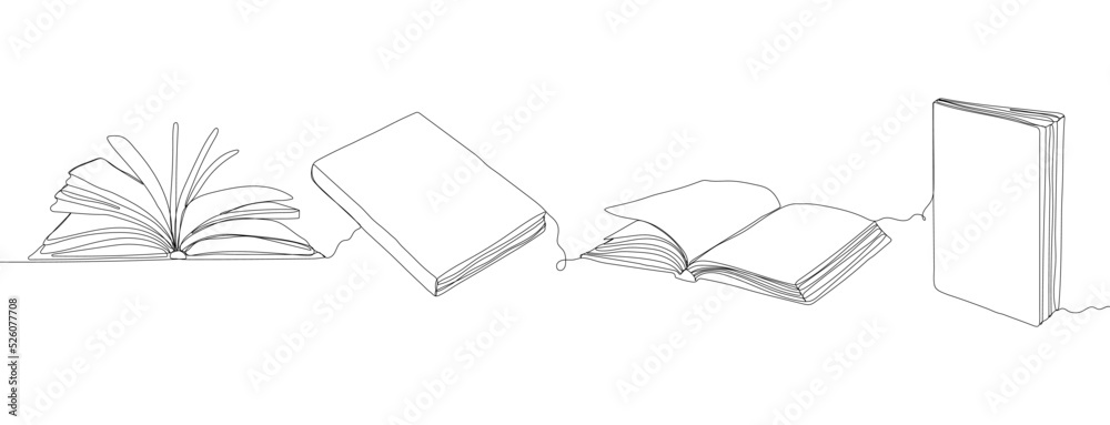 Single continuous line drawing of books. Back to school minimalist ...