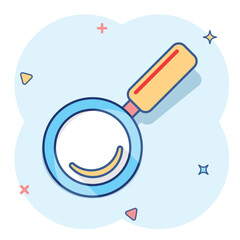 Poster - Vector cartoon loupe icon in comic style. Magnifier sign illustration pictogram. Search business splash effect concept.