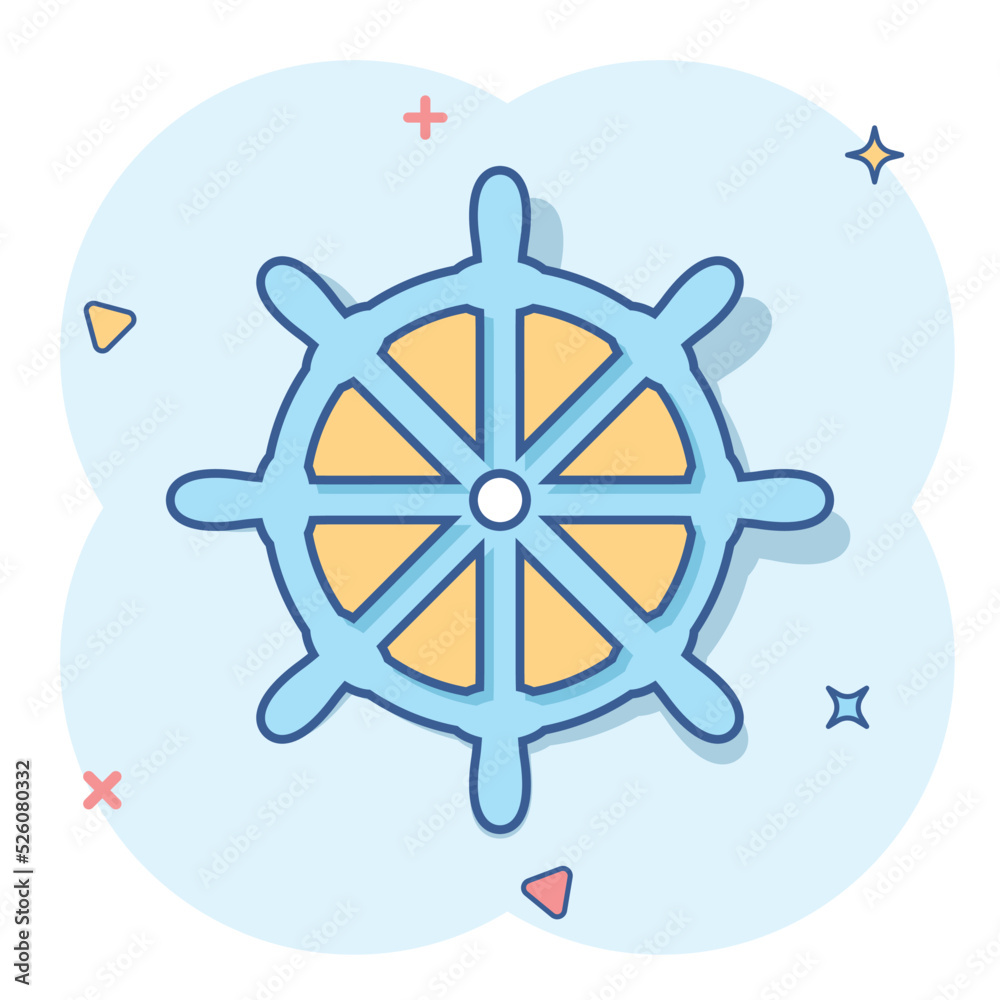 Vector cartoon steering wheel rudder icon in comic style. Rudder wheel ...