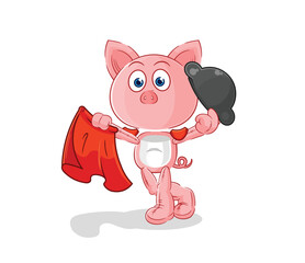 Poster - pig matador with red cloth illustration. character vector