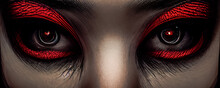 3D Render Close Up Of Scary Eyes On Black Background.