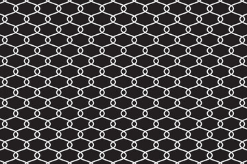 White metallic wire fence pattern on black background