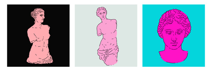 Poster - Set of linear minimal illustrations of Venus statues. Modern art for print design. 