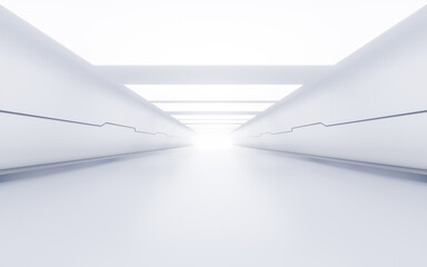 Poster - Empty white tunnel with futuristic style, 3d rendering.