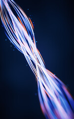 Poster - flowing curves with glowing neon lines, 3d rendering.