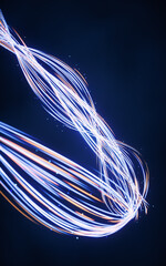 Poster - Flowing curves with glowing neon lines, 3d rendering.