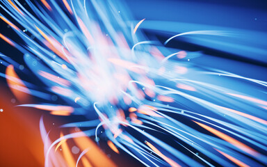 Poster - flowing curves with glowing neon lines, 3d rendering.