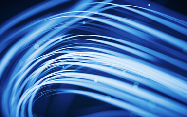 Poster - Flowing curves with glowing neon lines, 3d rendering.