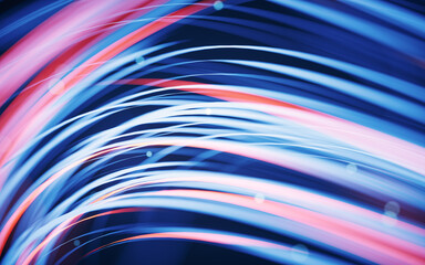 Poster - flowing curves with glowing neon lines, 3d rendering.