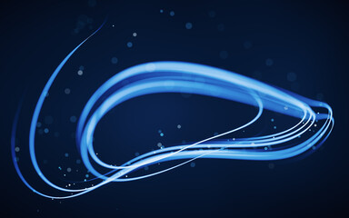 Poster - flowing curves with glowing neon lines, 3d rendering.