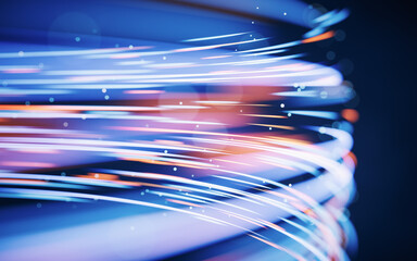 Poster - Flowing curves with glowing neon lines, 3d rendering.