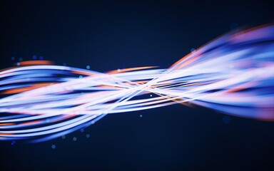Poster - Flowing curves with glowing neon lines, 3d rendering.