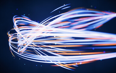 Poster - Flowing curves with glowing neon lines, 3d rendering.