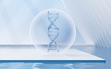 Wall Mural - DNA with water surface background, 3d rendering.