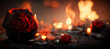 Leinwandbild Motiv Heartbroken concept by half burnt rose leaving some into black ashes and embers. Digital art 3D illustration.
