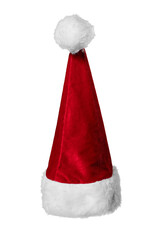 Burgundy New Year's hat of Santa Claus isolated on a white background. Red Christmas cap.