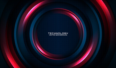 Poster - 3D blue red techno abstract background overlap layer on dark space with motion blur tech style effect. Graphic design element circle spin concept for banner, flyer, card, brochure, or landing page