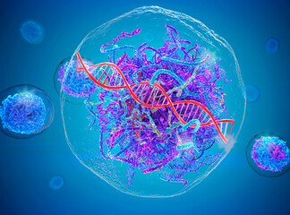 Wall Mural - healthy human cell and malignant, cancer cell destroying dna