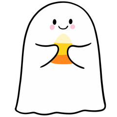 Wall Mural - Cartoon cute white ghost in Halloween clipart.