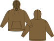 Hoodie template in brown color. Apparel hoody technical sketch mockup.