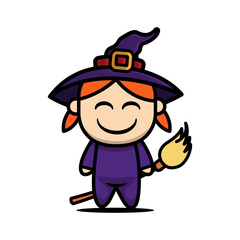 Wall Mural - Cute kid with witch halloween mascot costume