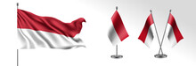 Set Of Indonesia Waving Flag On Isolated Background Vector Illustration