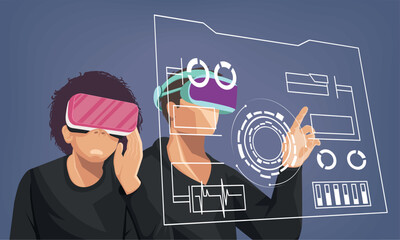 Poster - two men using metaverse masks