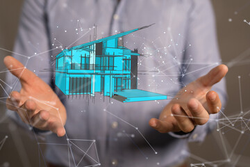Aufkleber - home data. Digital cyberspace with particles and Digital data network connections concept.