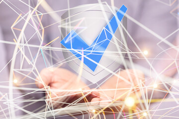 Poster - shield protection concept holding in hand digital