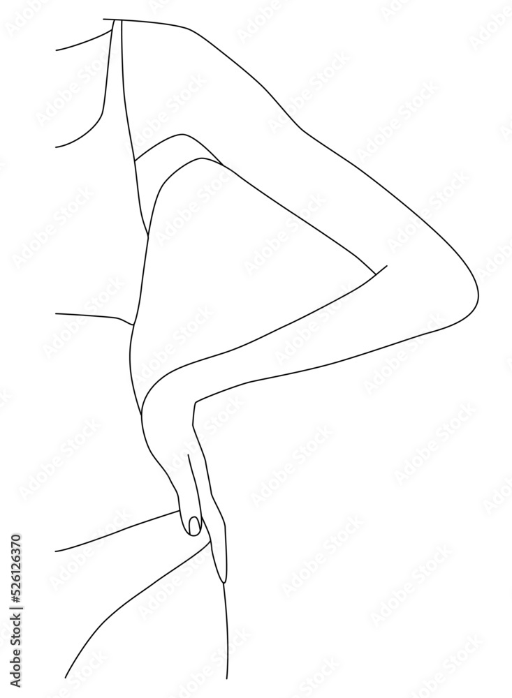 Drawing one line of the female body. Female figure. The beauty of the fashion of the female nude body.
