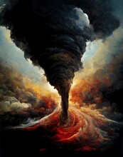 Illustration Of A Climate Changed Tornado, Twister Becoming Fire Illustration