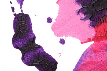 Poster - pink purple abstract acrylic painting color texture on white paper background by using rorschach inkblot method