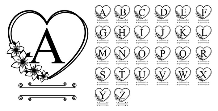 Floral font monogram a-z graphic vector, Floral Alphabet, Floral Letters Set 