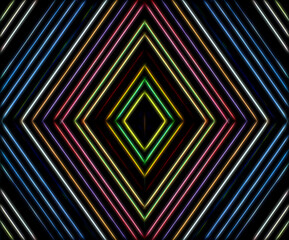 Wall Mural - Dark abstract futuristic background - Neon lines in the shape of a rhombus