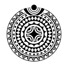 Wall Mural - Round tattoo geometric ornament with swastika maori style. Black and white