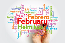 February In Different Languages Of The World, Word Cloud Concept Background