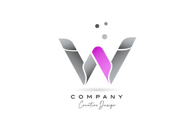 W pink grey alphabet letter logo icon design with dots. Creative template for company and business