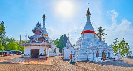 Poster - Panorama of Chedis and shrines of Wat Phrathat Doi Kong Mu Temple, Mae Hong Son, Thailand