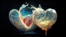 Red Human Heart With Blood Vessels And Veins. Illustration On The Theme Of Love, Art, Anatomy.