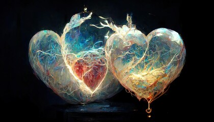 red human heart with blood vessels and veins. illustration on the theme of love, art, anatomy.