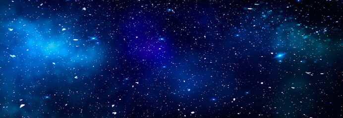 Wall Mural - winter blue starry night sky and moon snow star flares with snow flakes banner rwmplare background c