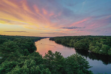 Amazing Sunset Over Biscay Pond And Pemaquid River In July Bristol Maine Aerial